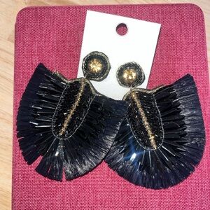 Dramatic black straw earrings